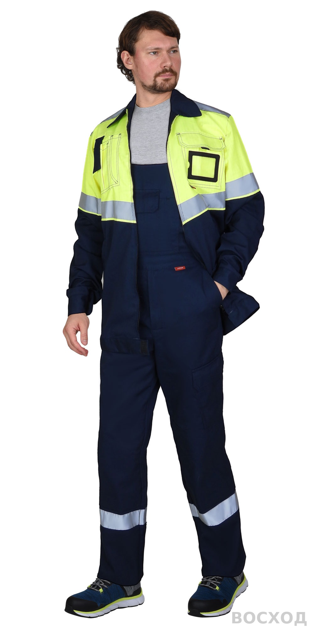 Костюм СИРИУС-МЕГИОН-РОСС куртка, п/к, тёмно- с лимонным и СОП, антистат. нить, МВО