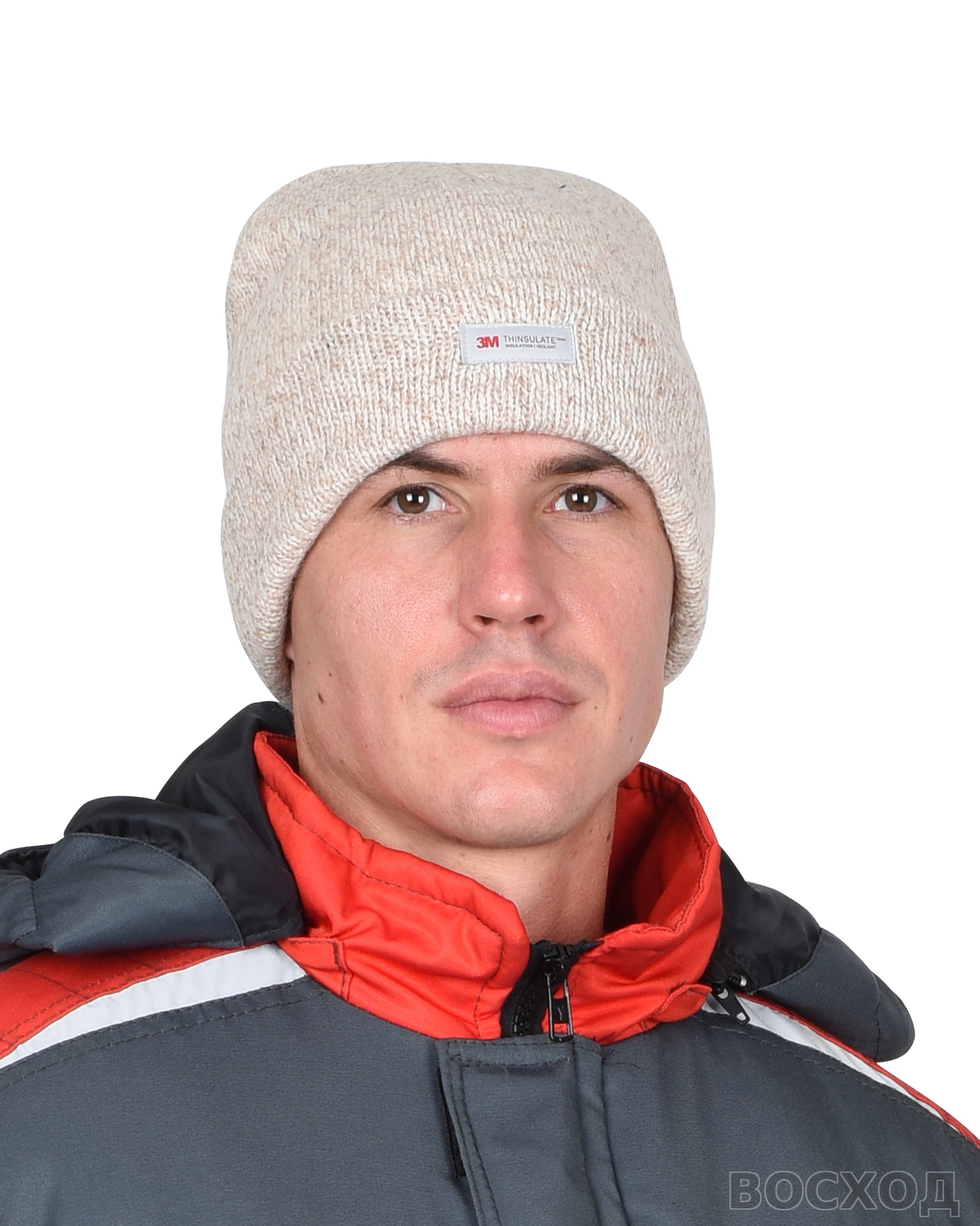 Шапка трикотажная бежевая СИРИУС Юка с утеплителем Тинсулейт (х12х120)