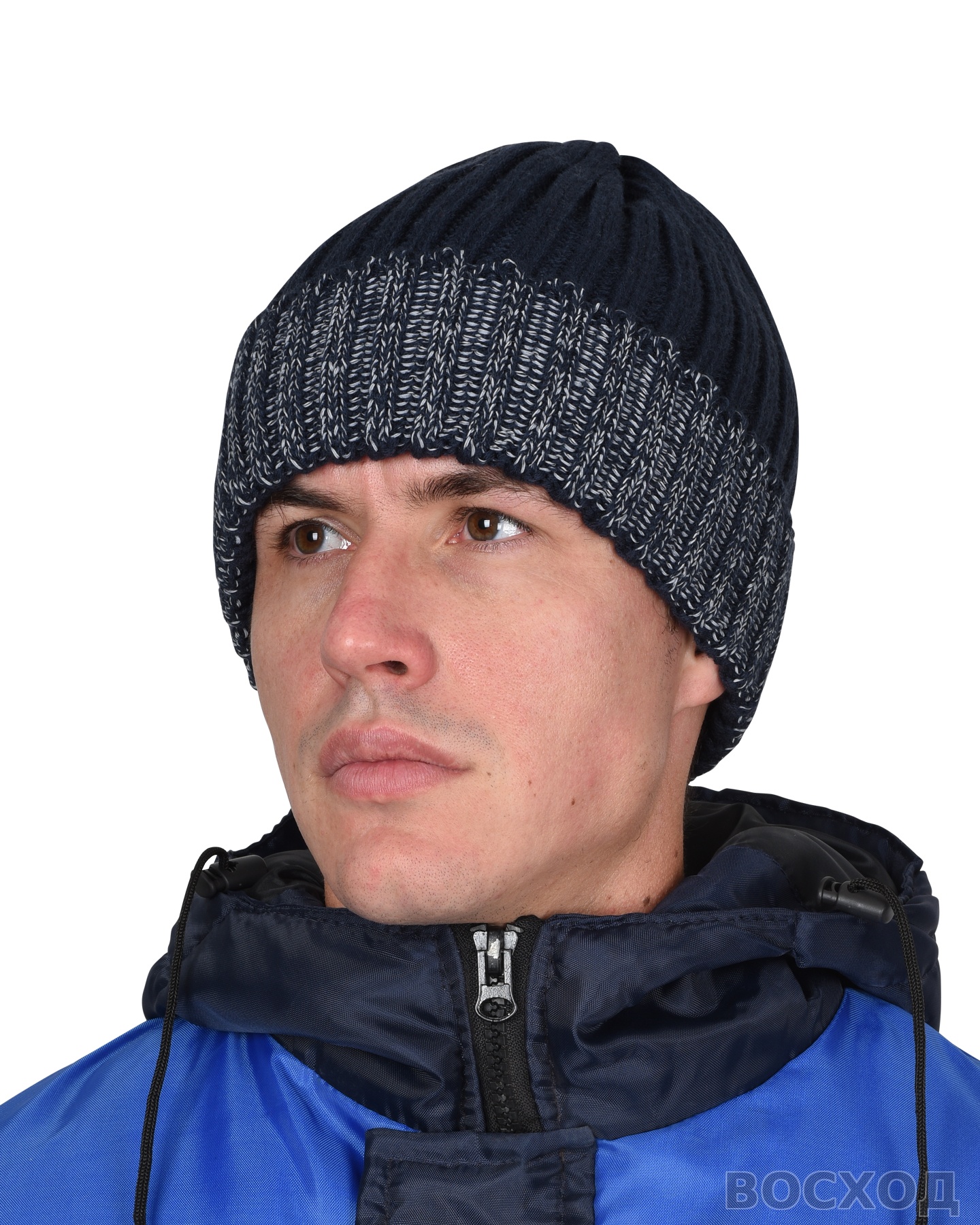 Шапка темно-синяя с СВ-элементами СИРИУС Юка, с утеплителем Тинсулейт (х12х60)