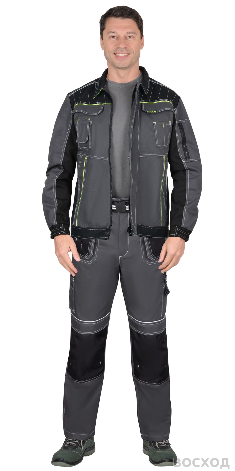 Костюм СИРИУС-ПРЕСТИЖ-Л куртка, брюки, темно- с черным и лимонным кантом