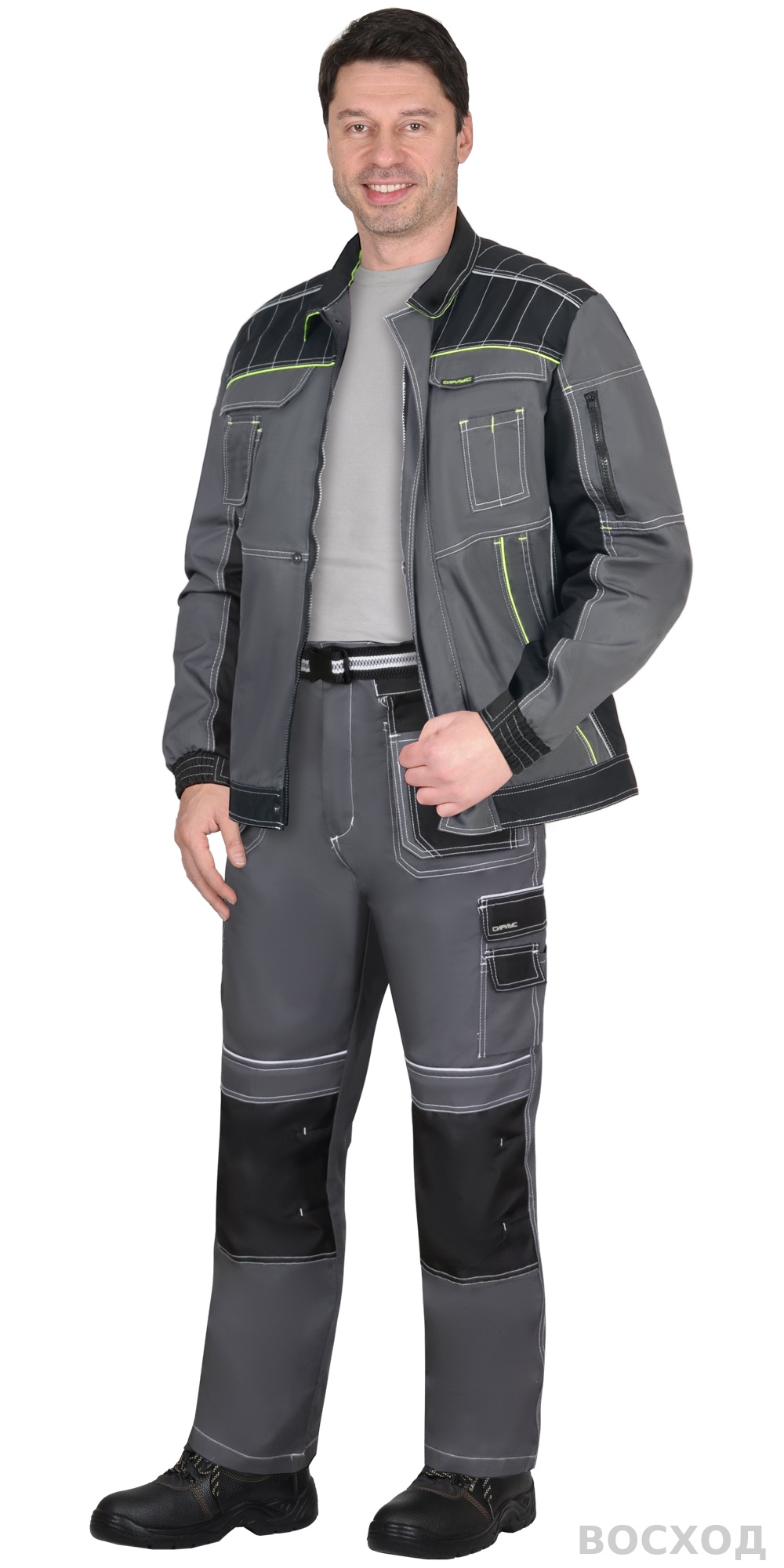 Костюм СИРИУС-ПРЕСТИЖ-Л куртка, брюки, темно- с черным и лимонным кантом