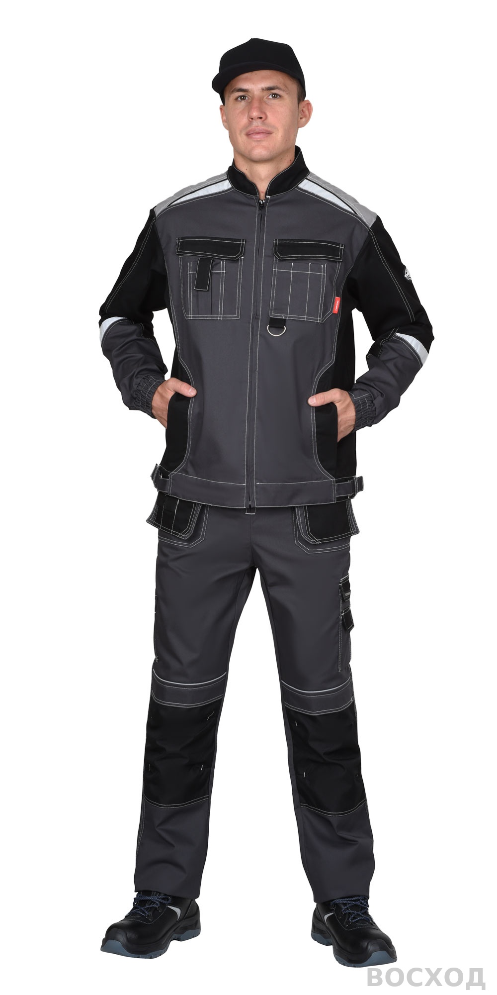 Костюм СИРИУС-МЕГА-ПРЕСТИЖ-Л куртка, п/к, темно- с черным