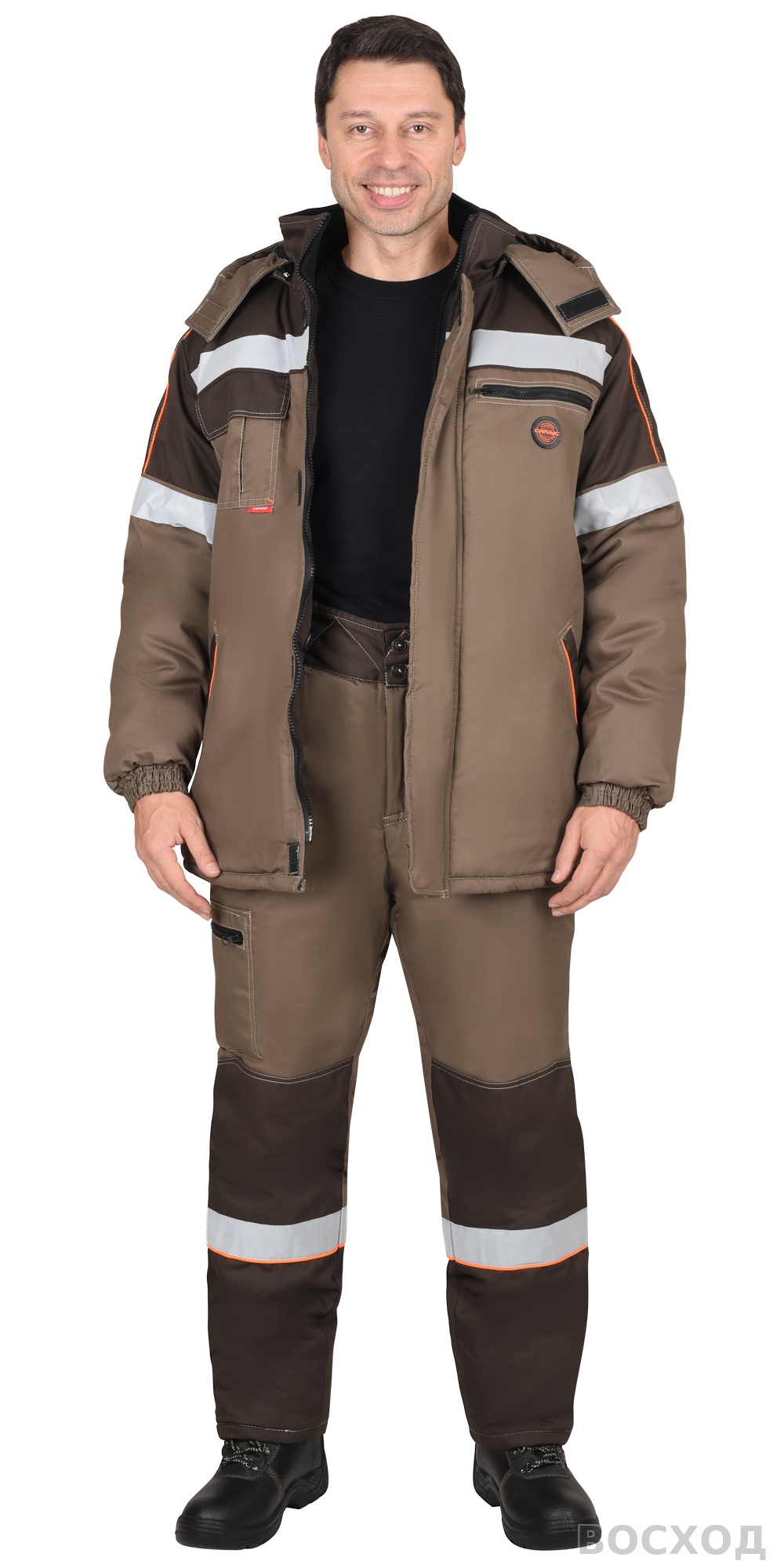 Костюм СИРИУС-РОДОС-РОСС зимний, куртка, брюки, светло- с тёмно-коричневым и СОП
