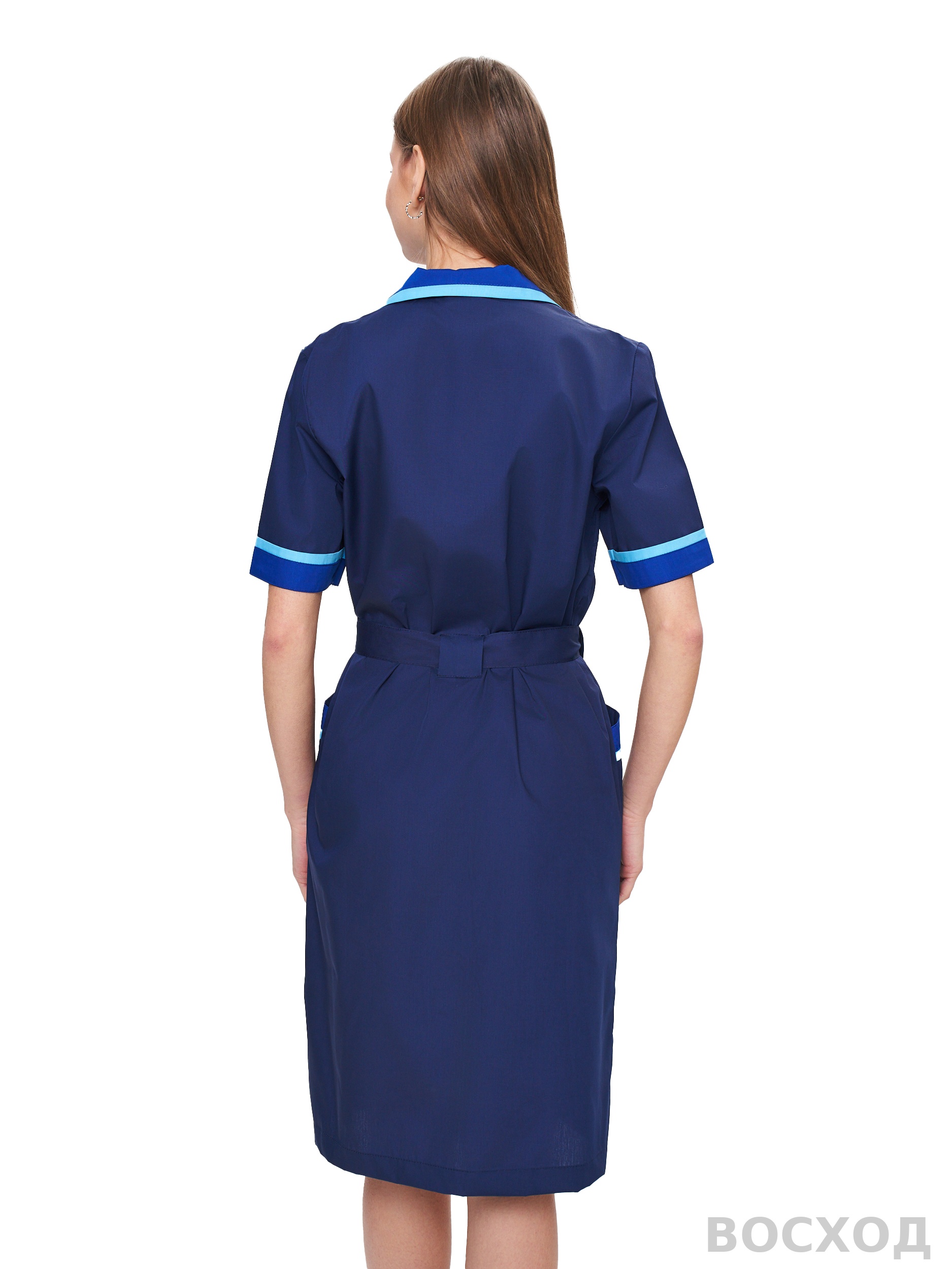 Халат женский "Прибой" т.синий/васильковый/голубой - изображение 2